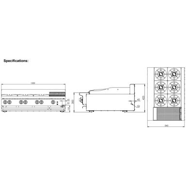 B+S Black Combination Tops Six Open Burners & 300mm Char Broiler Bench Mounted BT-SB6-CBR3BM