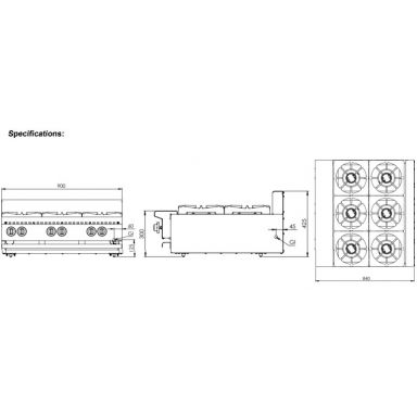 B+S Black Boiling Tops Six Burner Bench Mounted BT-SB6BM