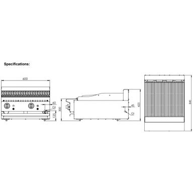 B+S Black Char Broiler 600mm Bench Mounted CBR-6BM