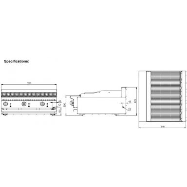 B+S Black Char Broiler 900mm Bench Mounted CBR-9BM