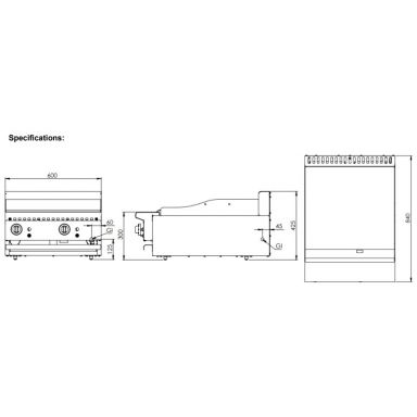 B+S Black Grill Plate 600mm Bench Mounted GRP-6BM