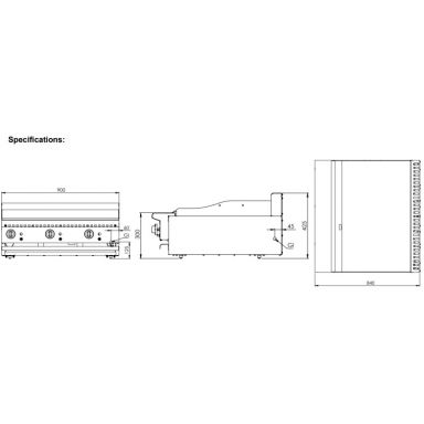 B+S Black Grill Plate 900mm Bench Mounted GRP-9BM