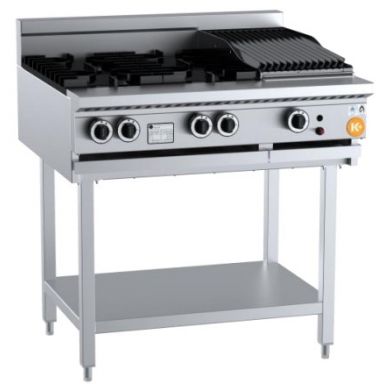 B+S K+ Combination Boiling Tops Four Open Burners & 300mm Char Broiler On Stand KBT-SB4-CBR3