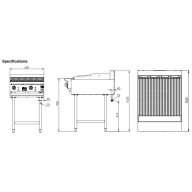 B+S K+ Char Broilers 600mm On Stand KCBR-6