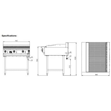 B+S K+ Char Broilers 900mm On Stand KCBR-9