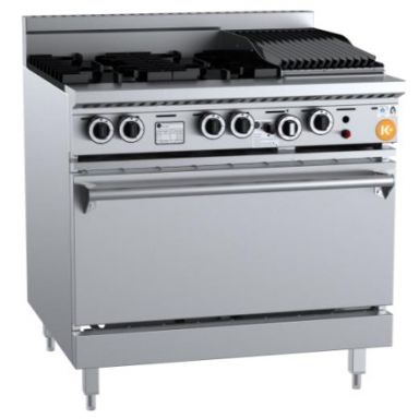 B+S K+ Combination Ovens with Four Open Burners 300mm Char Broiler KOV-SB4-CBR3