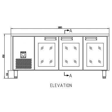 Anvil Glacian BCG61885 Slimline 660mm Deep 3 Door Glass Under bench Fridge