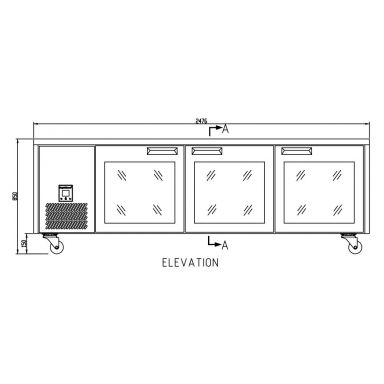 Anvil Glacian BCG72476 760mm Deep 3 Door Glass Underbench Fridge