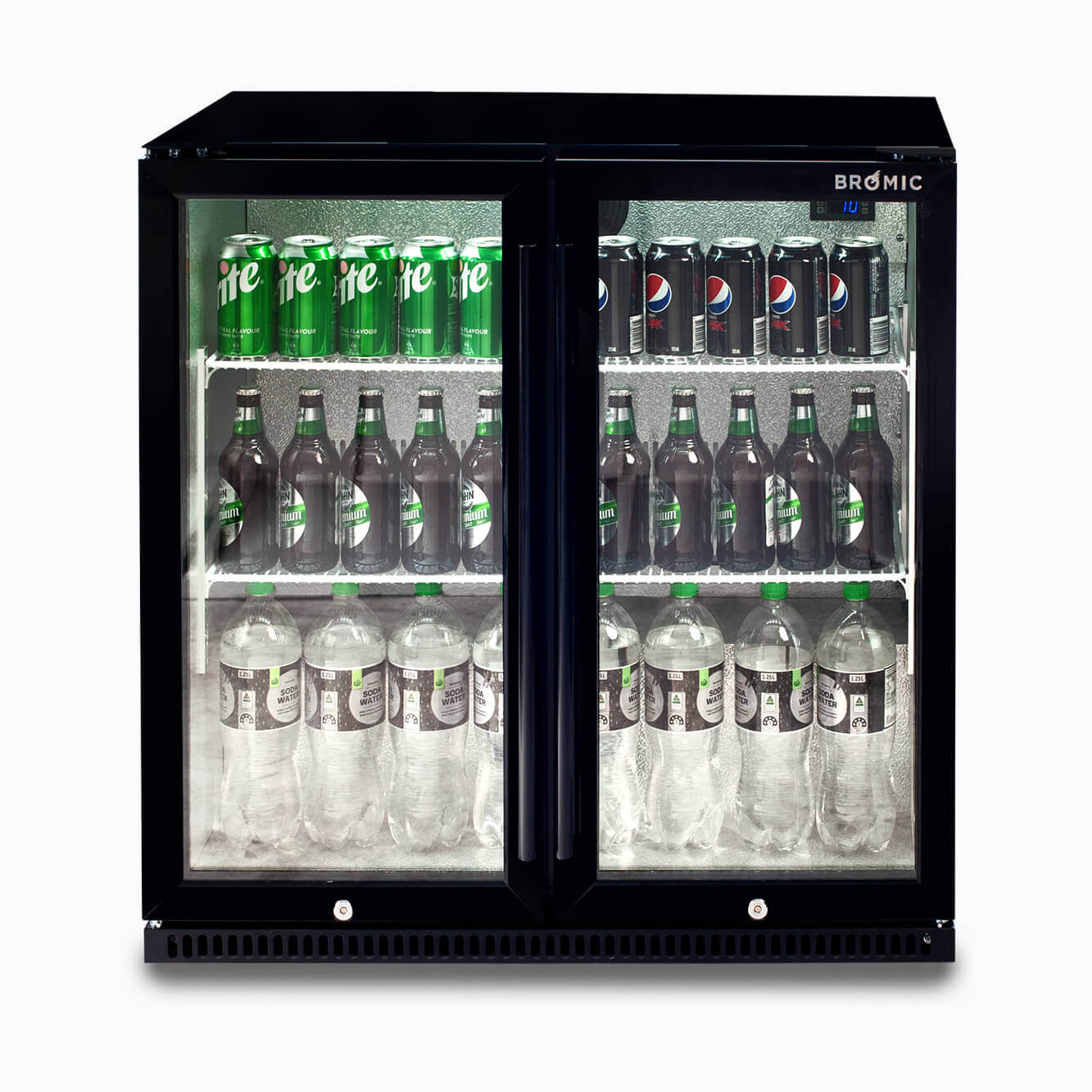 Bromic BB0200GD-NR Back Bar Two Glass Door Display 190L (Hinged Door)