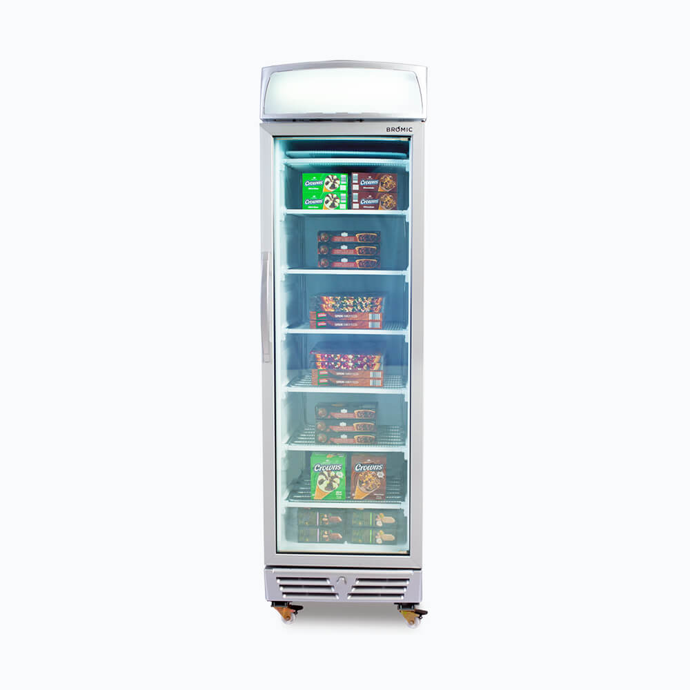 Bromic UF0374LS-NR LED Flat Glass Door Freezer with Lightbox 300L