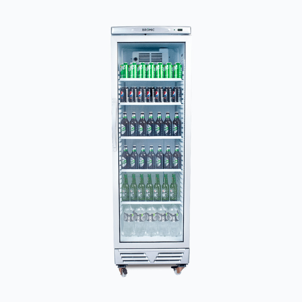 Bromic - Upright Display Fridge - 372L - 1 Door - Flat Glass - White with Silver Trim