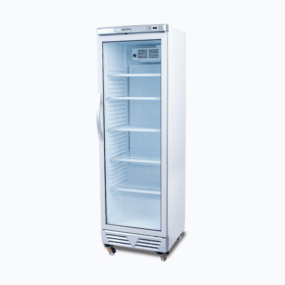 Bromic - Upright Display Fridge - 372L - 1 Door - Flat Glass - White with Silver Trim