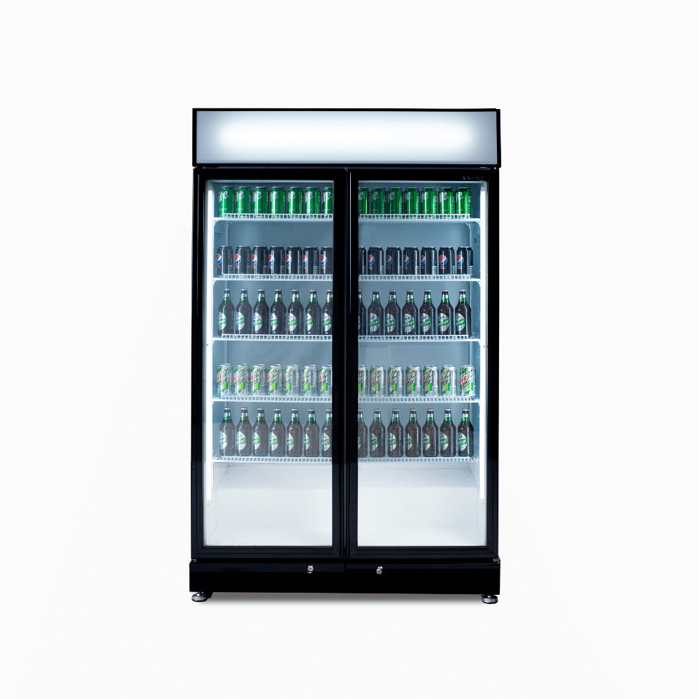 Bromic GM0900LBECO Upright Display Fridge 885L 2 Doors Flat Glass Black