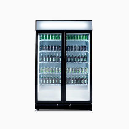 Bromic GM0900LBECO Upright Display Fridge 885L 2 Doors Flat Glass Black