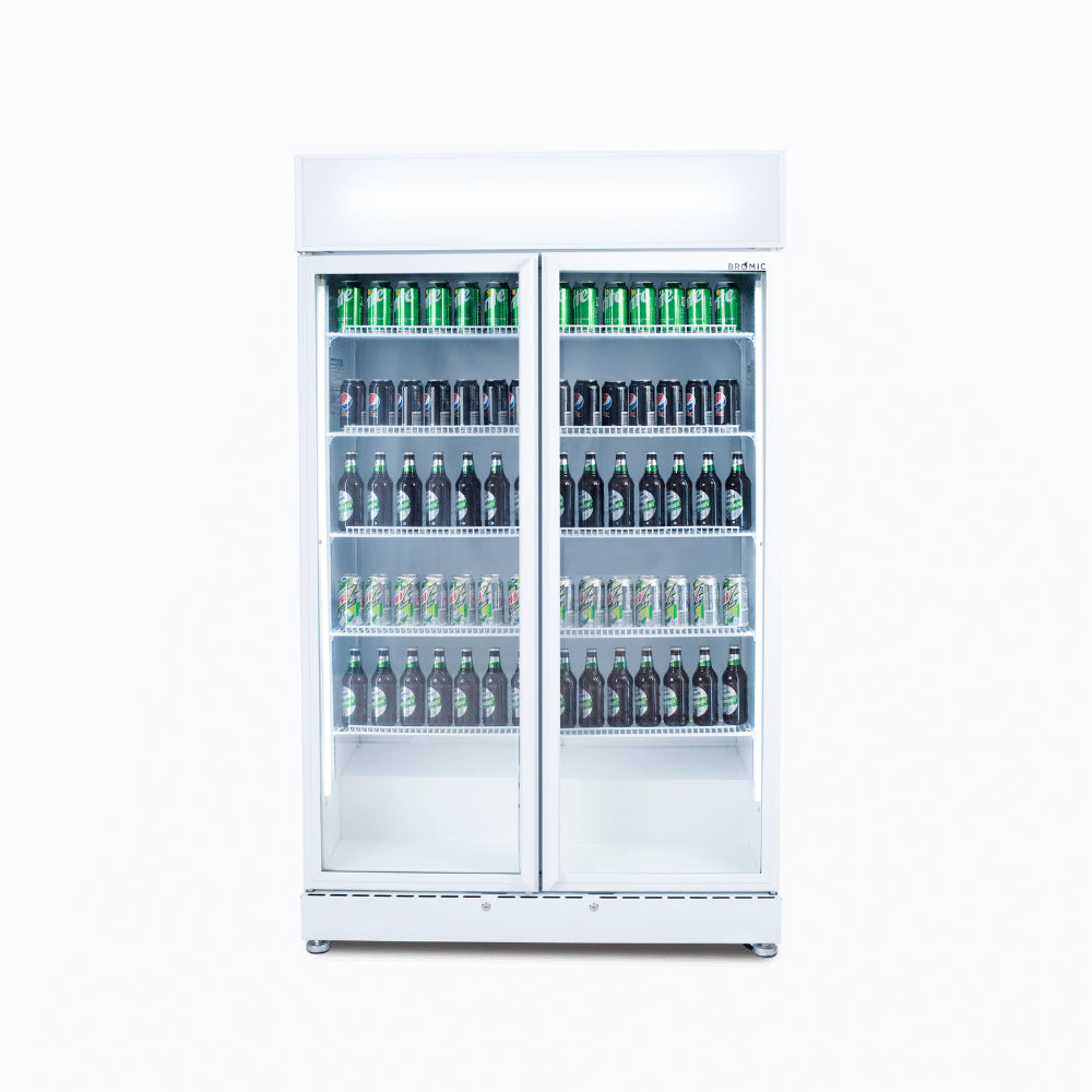 Bromic - Upright Display Fridge - 885L - 2 Doors - Flat Glass - White