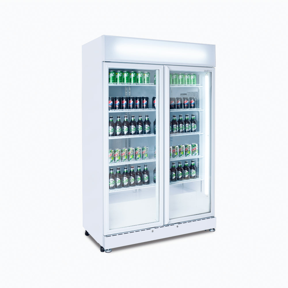 Bromic - Upright Display Fridge - 885L - 2 Doors - Flat Glass - White