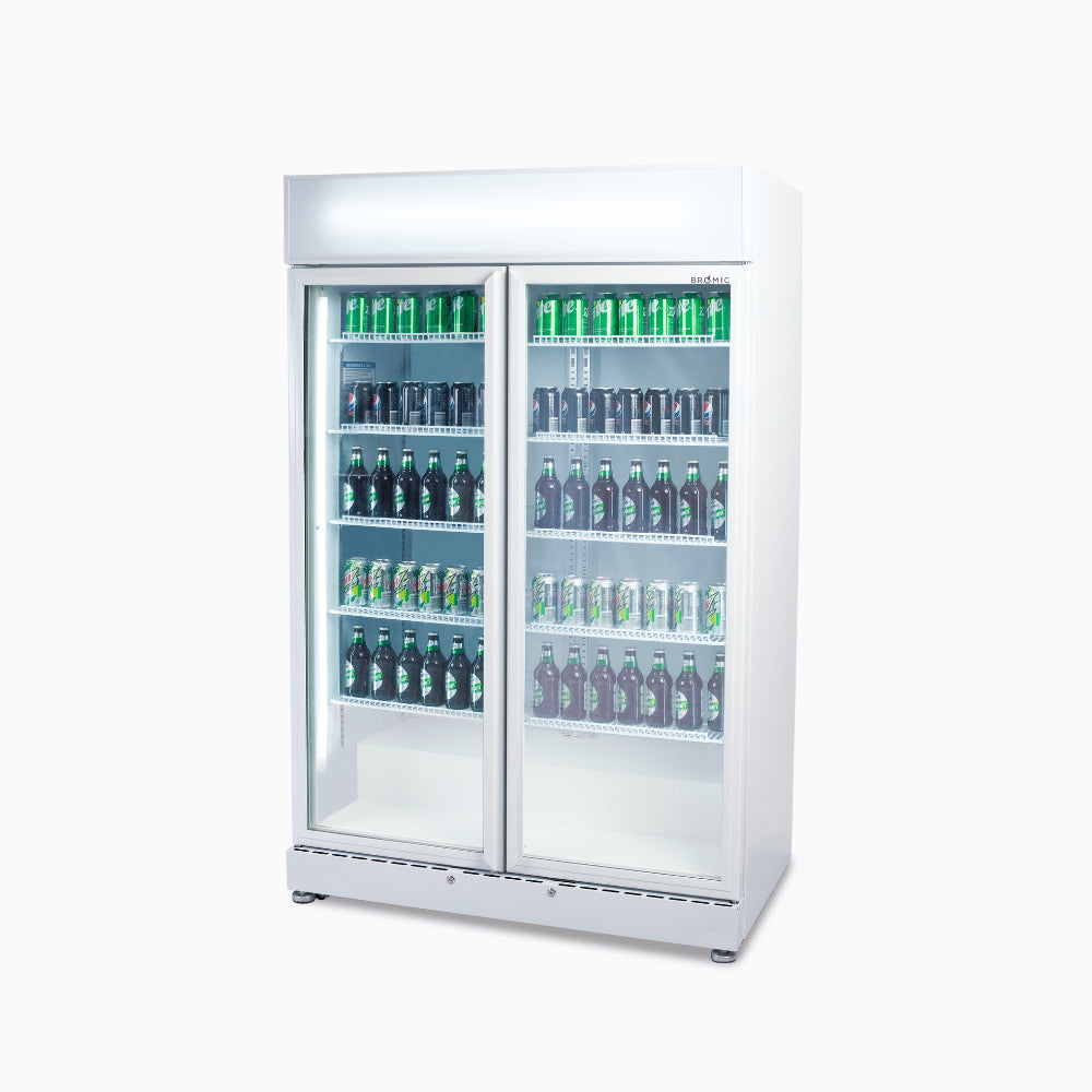Bromic - Upright Display Fridge - 885L - 2 Doors - Flat Glass - White