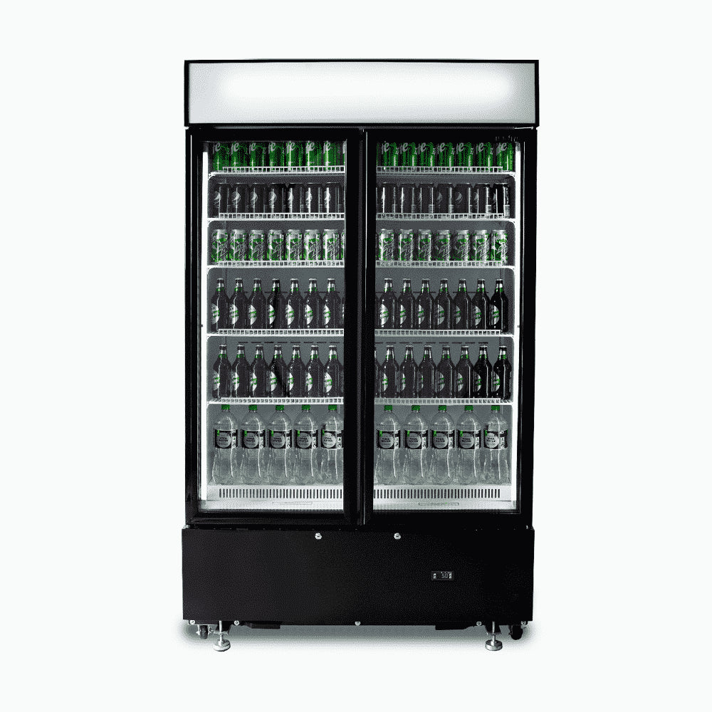 Bromic - Upright Display Fridge - 960L - 2 Doors - Flat Glass - Cassette - Black