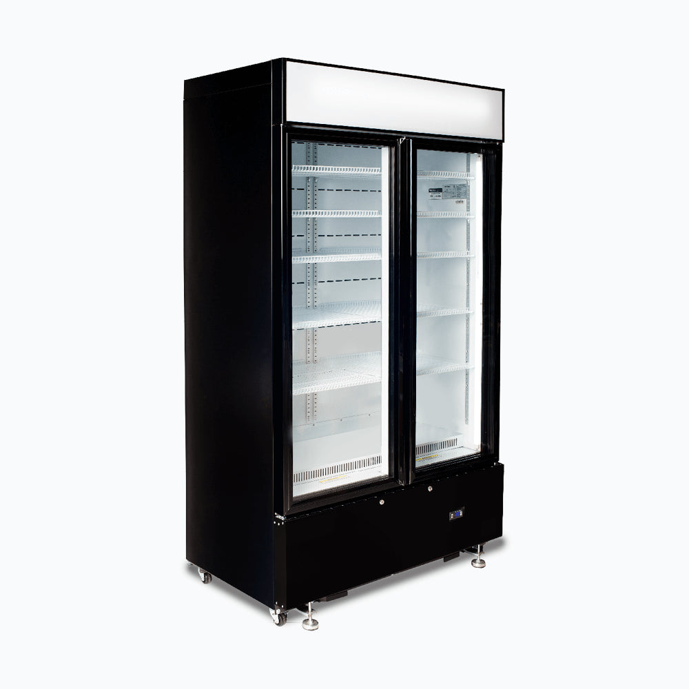 Bromic - Upright Display Fridge - 960L - 2 Doors - Flat Glass - Cassette - Black
