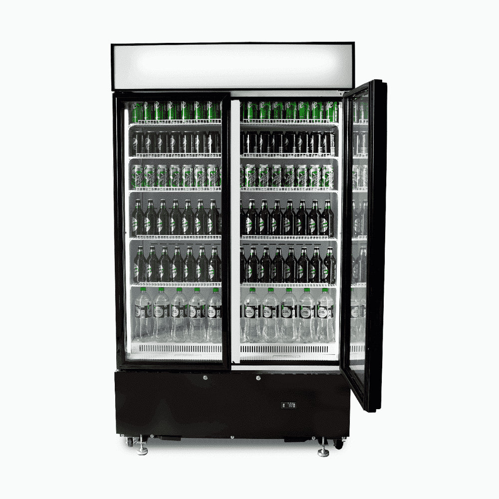 Bromic - Upright Display Fridge - 960L - 2 Doors - Flat Glass - Cassette - Black
