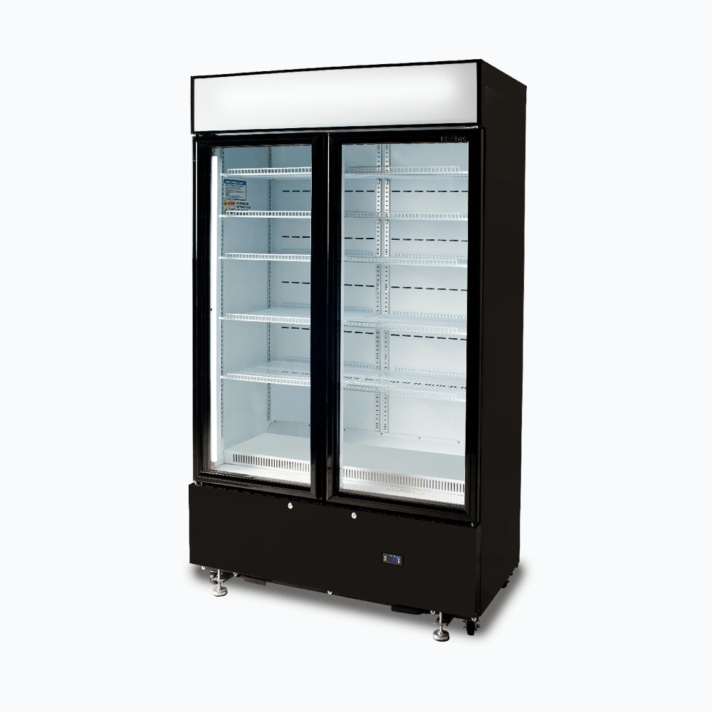 Bromic - Upright Display Fridge - 960L - 2 Doors - Flat Glass - Cassette - Black
