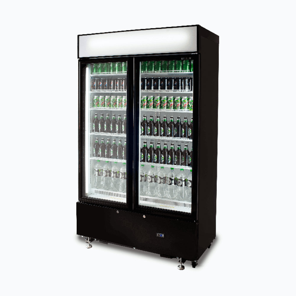 Bromic - Upright Display Fridge - 960L - 2 Doors - Flat Glass - Cassette - Black