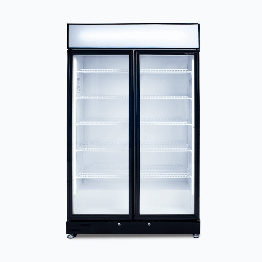 Bromic - Upright Display Fridge - 885L - 2 Doors - Flat Glass - Black