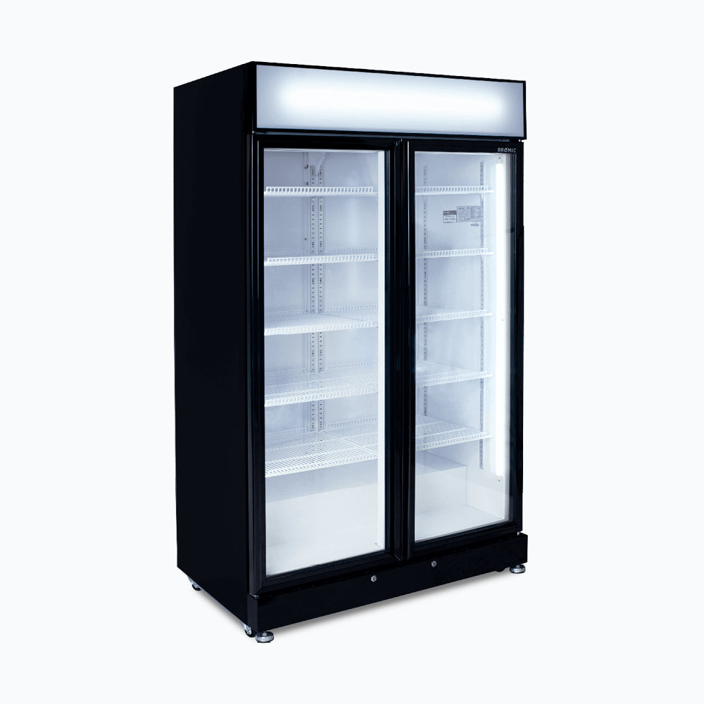 Bromic - Upright Display Fridge - 885L - 2 Doors - Flat Glass - Black