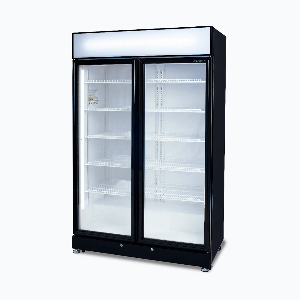 Bromic - Upright Display Fridge - 885L - 2 Doors - Flat Glass - Black