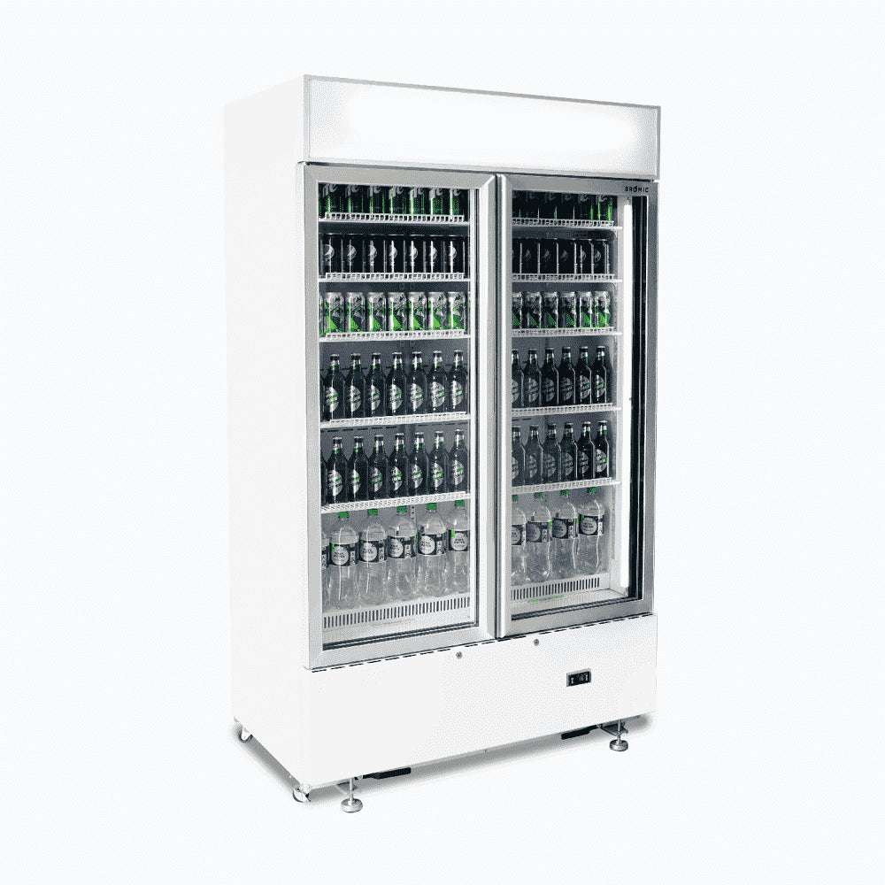 Bromic - Upright Display Fridge - 960L - 2 Doors - Flat Glass - Cassette - White