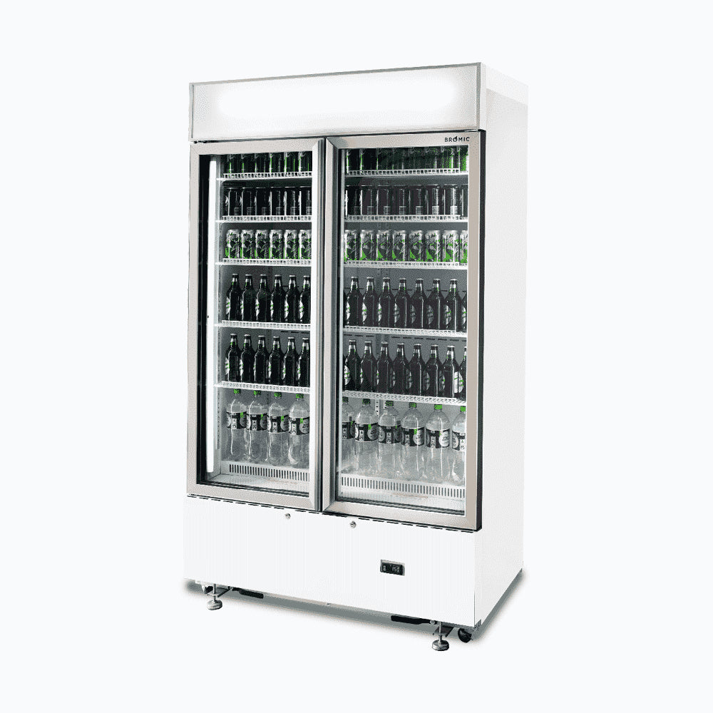 Bromic - Upright Display Fridge - 960L - 2 Doors - Flat Glass - Cassette - White
