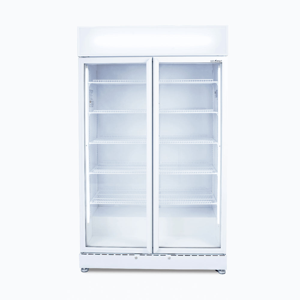Bromic - Upright Display Fridge - 885L - 2 Doors - Flat Glass - White