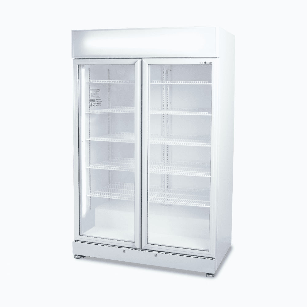 Bromic - Upright Display Fridge - 885L - 2 Doors - Flat Glass - White