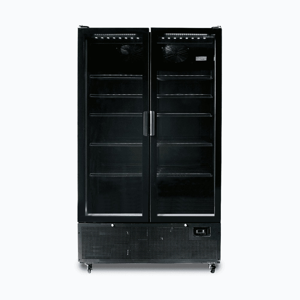 Bromic - Upright Display Fridge - 1126L - 2 Door - Flat Glass - Black