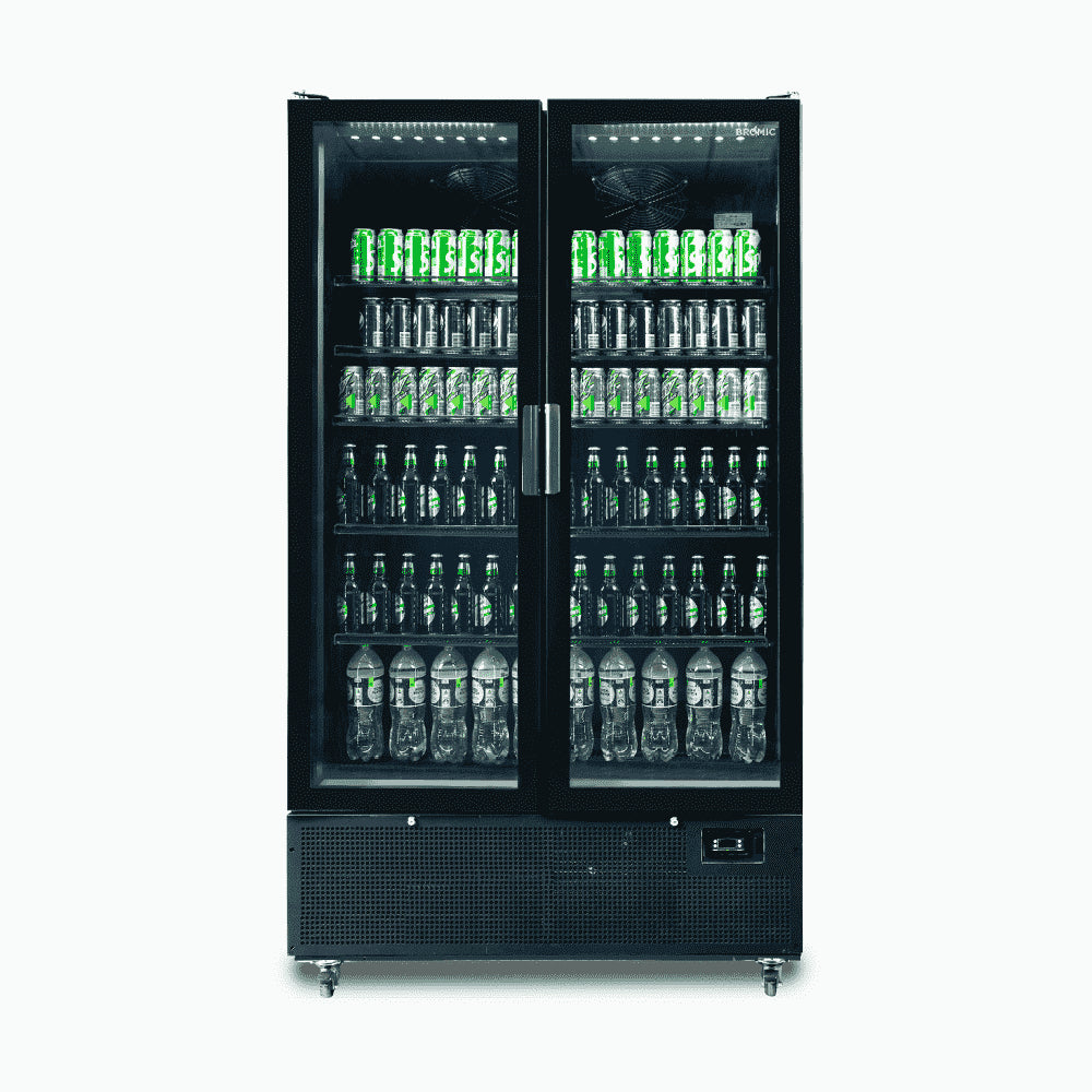 Bromic - Upright Display Fridge - 1126L - 2 Door - Flat Glass - Black