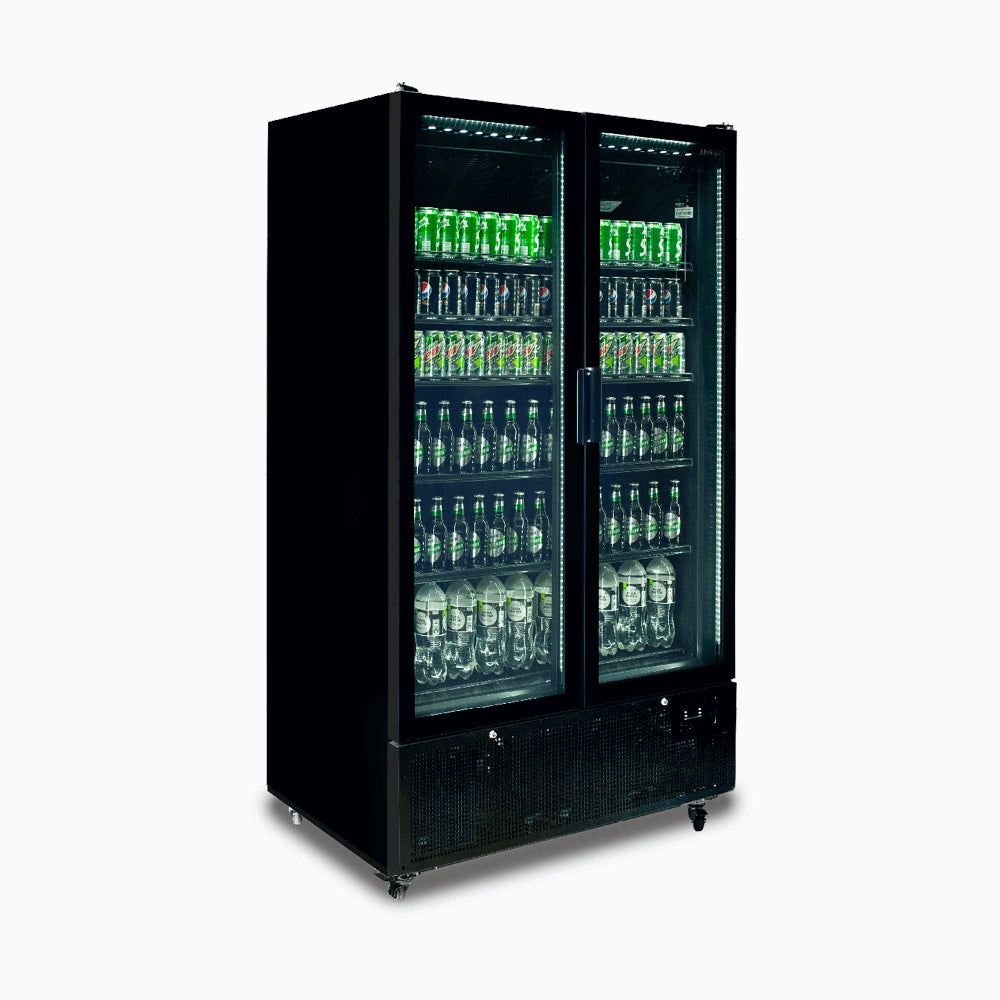 Bromic - Upright Display Fridge - 1126L - 2 Door - Flat Glass - Black