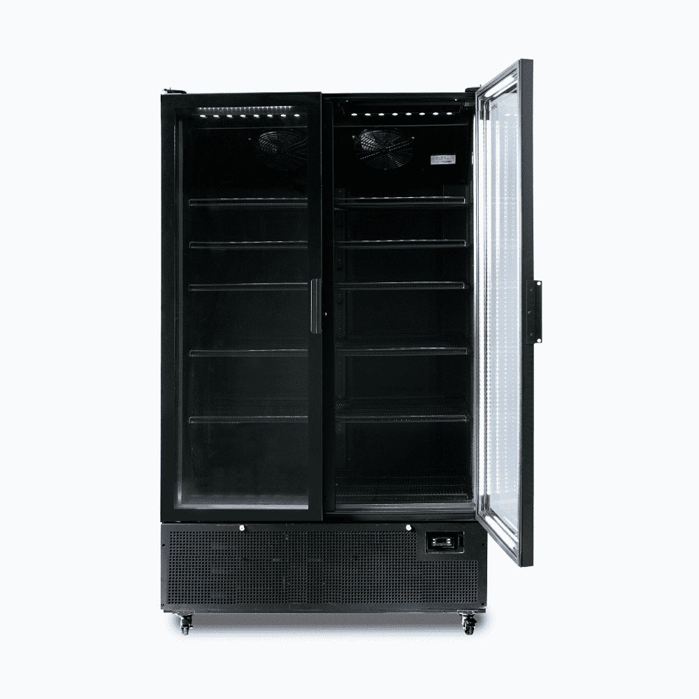 Bromic - Upright Display Fridge - 1126L - 2 Door - Flat Glass - Black