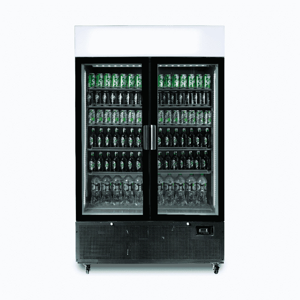 Bromic - Upright Display Fridge - 1082L - 2 Door - Flat Glass - Lightbox - Black