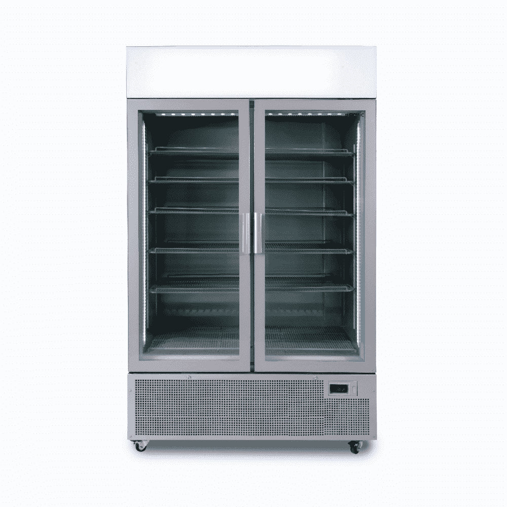 Bromic - Upright Display Fridge - 1082L - 2 Door - Flat Glass - Lightbox - Silver