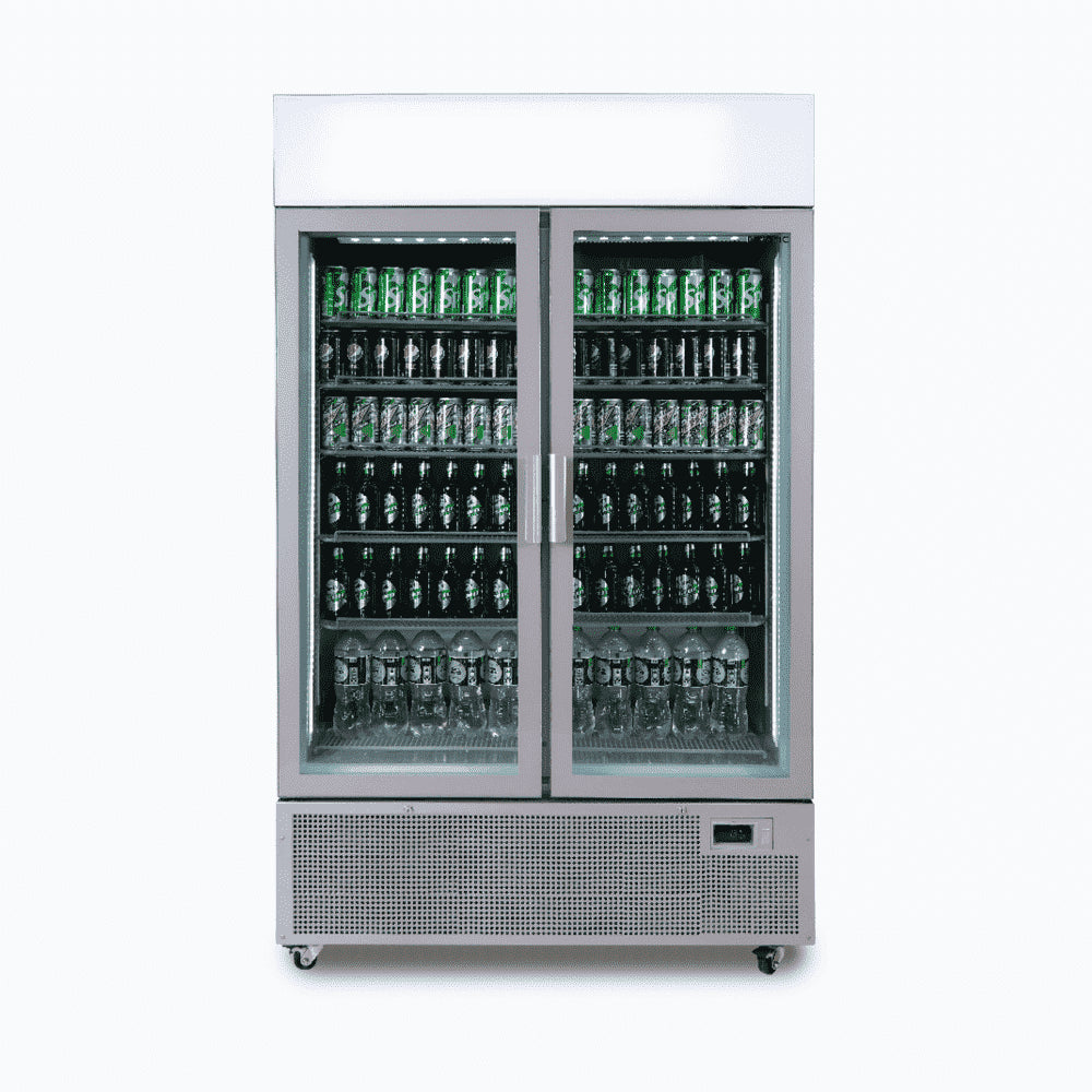 Bromic - Upright Display Fridge - 1082L - 2 Door - Flat Glass - Lightbox - Silver