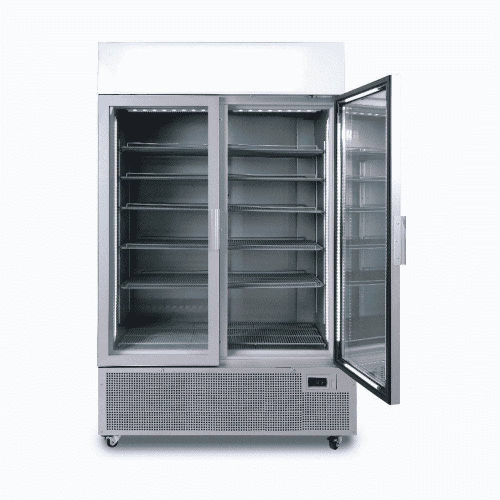 Bromic - Upright Display Fridge - 1082L - 2 Door - Flat Glass - Lightbox - Silver