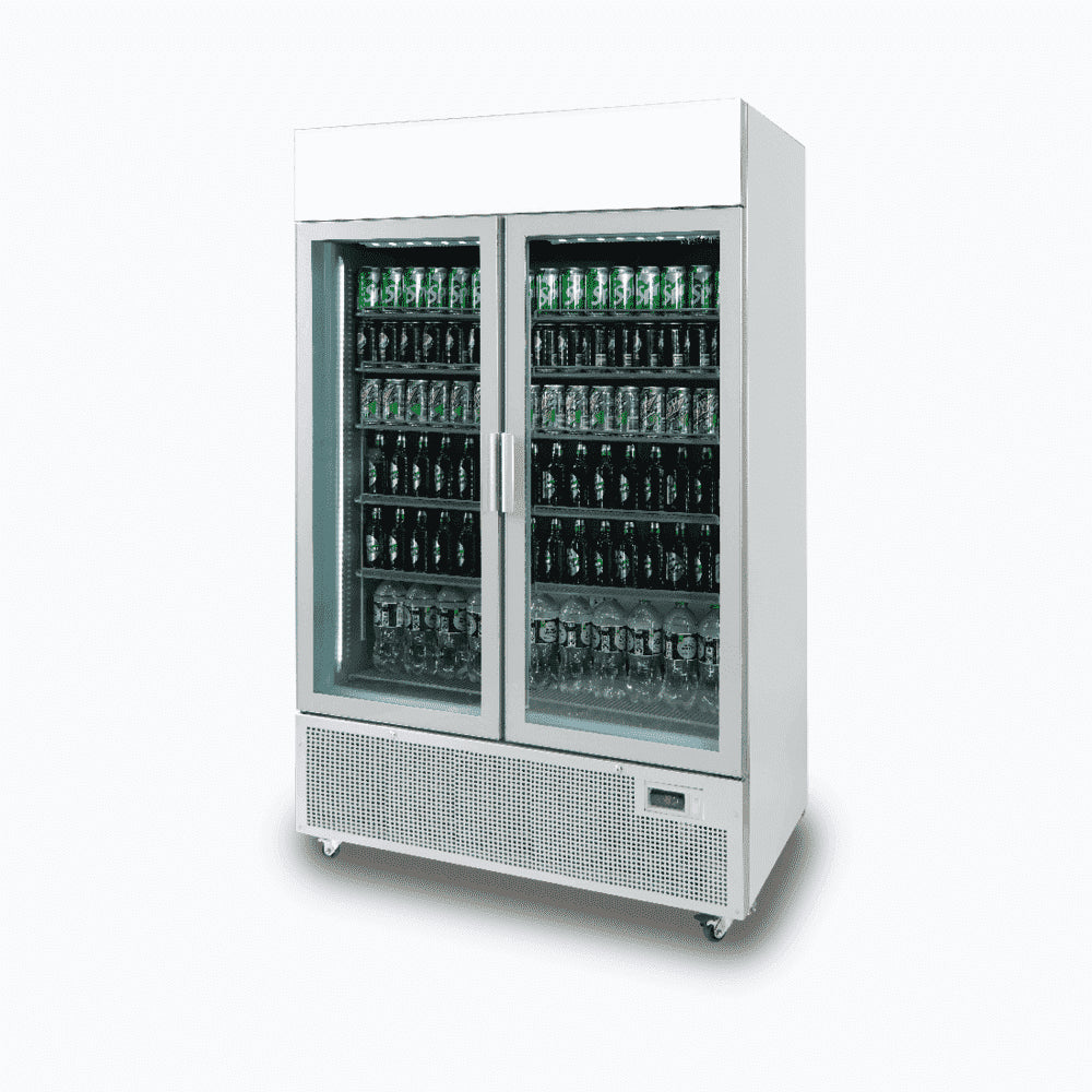 Bromic - Upright Display Fridge - 1082L - 2 Door - Flat Glass - Lightbox - Silver