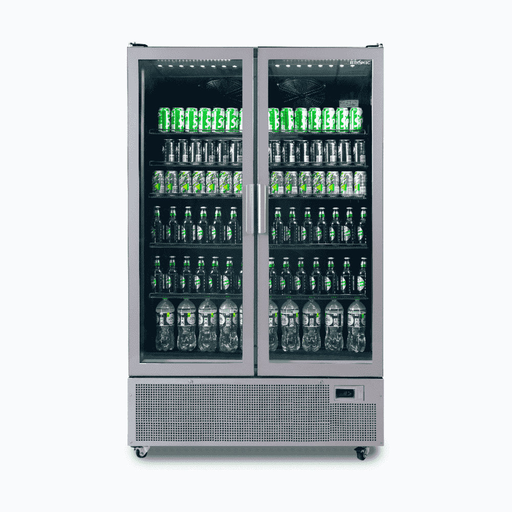 Bromic - Upright Display Fridge - 1126L - 2 Door - Flat Glass - Silver