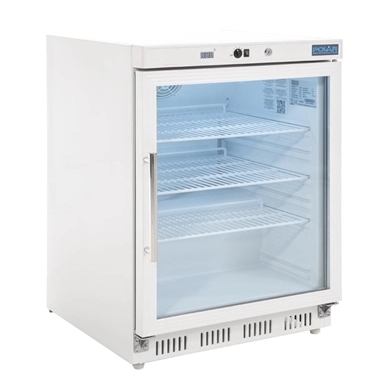 Polar CD086-A Single Glass Door Under Bench Fridge - 150L / 47Kg / W600-D600-H850 mm