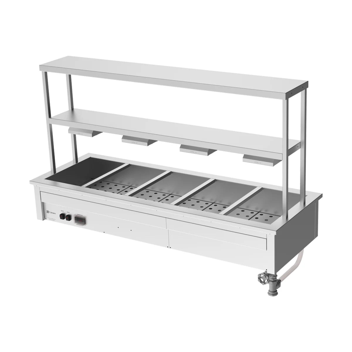 Culinaire Drop In Bain Marie with Double Gantry & Heat Lamps to Bottom Shelf CH.BM.D.GDB.5