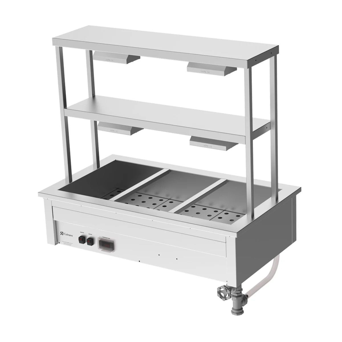 Culinaire Drop In Bain Marie with Double Gantry & Heat Lamps to Bottom & Top Shelves CH.BM.D.GDD.3