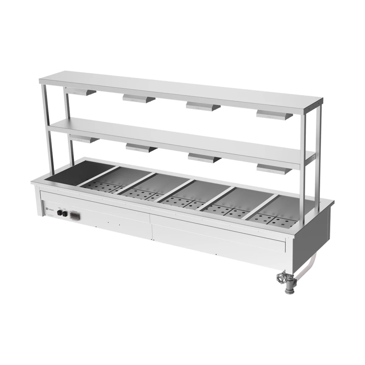 Culinaire Drop In Bain Marie with Double Gantry & Heat Lamps to Bottom & Top Shelves CH.BM.D.GDD.6