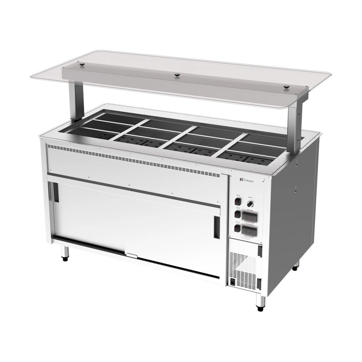 Culinaire Under Bench Counter Line Bain Marie Hot Cupboard With Flat Glass Gantry