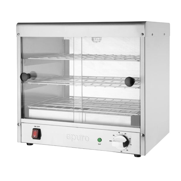 Apuro Pie Warmer 30 Capacity - 350W | Holds 30 pies | Internal Light | Glass Sliding Doors
