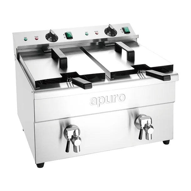 Apuro Twin Tank Induction Fryer - 2x7.5ltr - 2x3kW - 2x3kW. Oil Capacity 2x 7.5Ltr